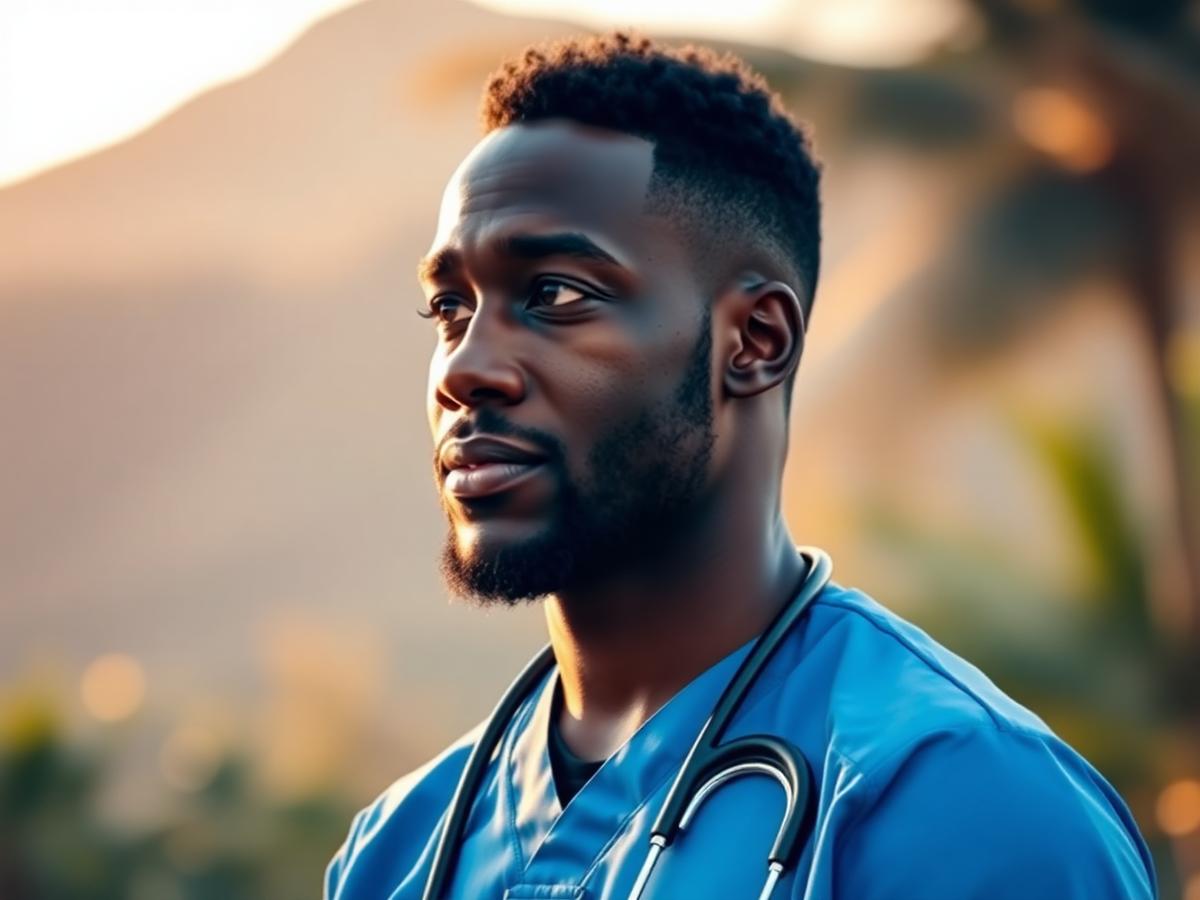 Portrait d'un professionnel de santé regardant à l'horizon